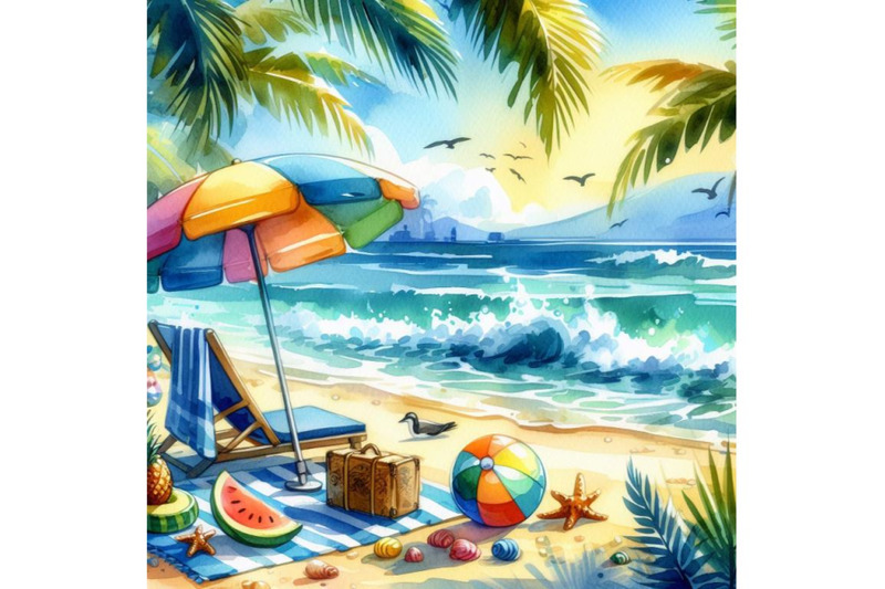 4-watercolor-summer-vacation-on-a-beach-colorful-vector-background-c