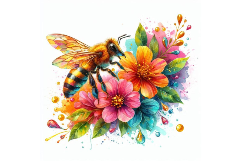 4-watercolor-shiny-honey-bee-colorful-background