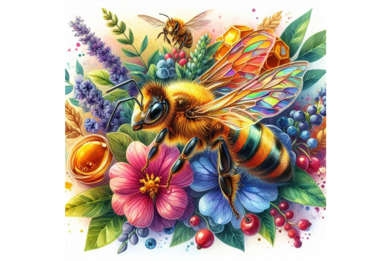 4-watercolor-shiny-honey-bee-colorful-background