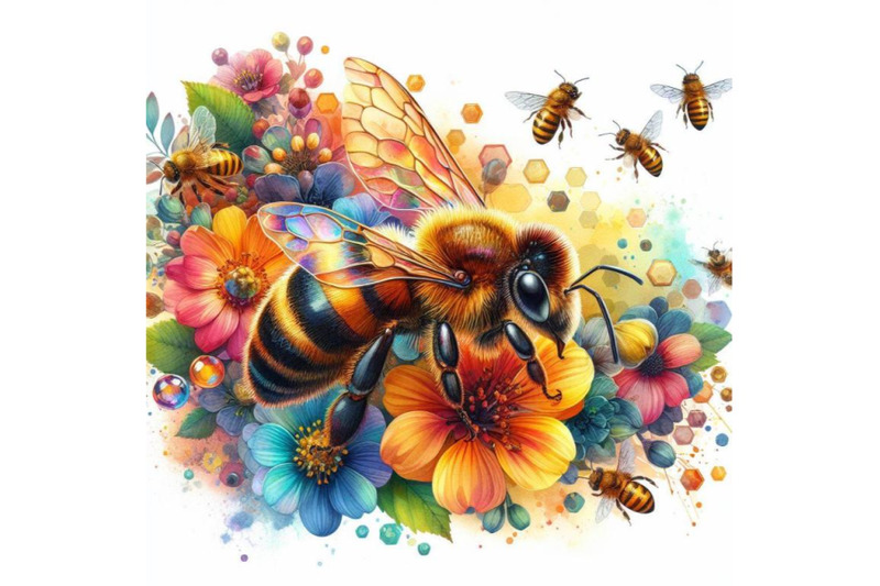 4-watercolor-shiny-honey-bee-colorful-background