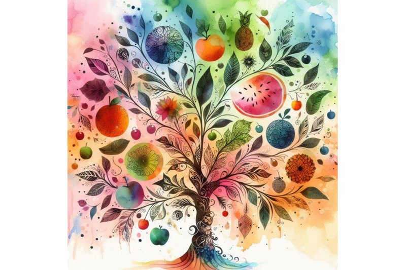 4-watercolor-illustration-of-tree-silhouette-with-colorful-abstract-fr