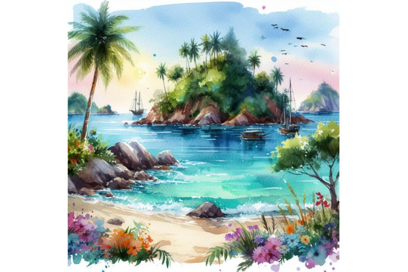 4-watercolor-summer-island-summer-vacation-island-colorful-backgroun