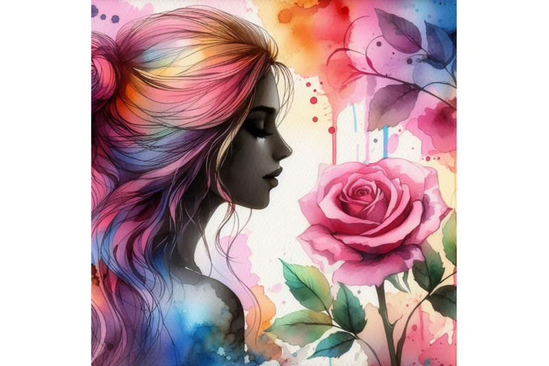 4-watercolor-beautiful-girl-silhouette-with-rose-colorful-background