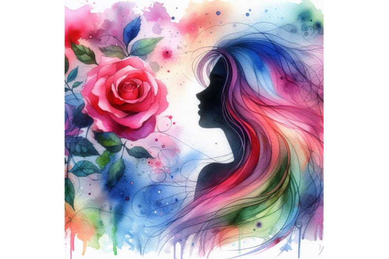 4-watercolor-beautiful-girl-silhouette-with-rose-colorful-background