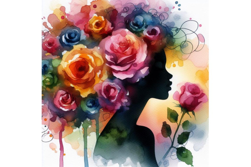 4-watercolor-beautiful-girl-silhouette-with-rose-colorful-background