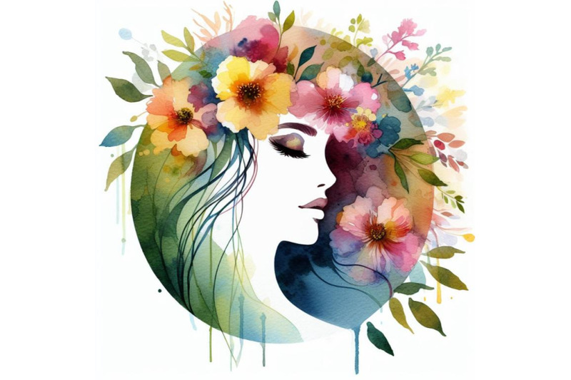 4-watercolor-beautiful-spring-girl-silhouette-floral-woman-head-in-ci