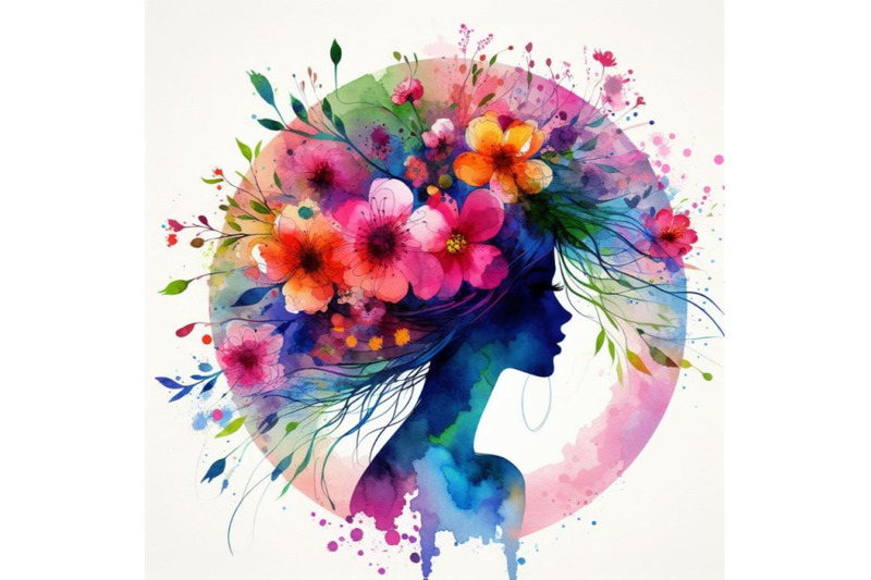 4-watercolor-beautiful-spring-girl-silhouette-floral-woman-head-in-ci