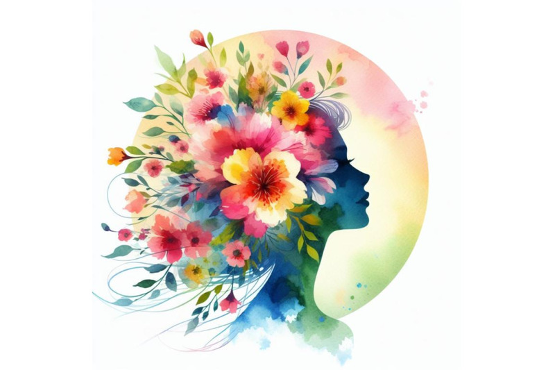 4-watercolor-beautiful-spring-girl-silhouette-floral-woman-head-in-ci