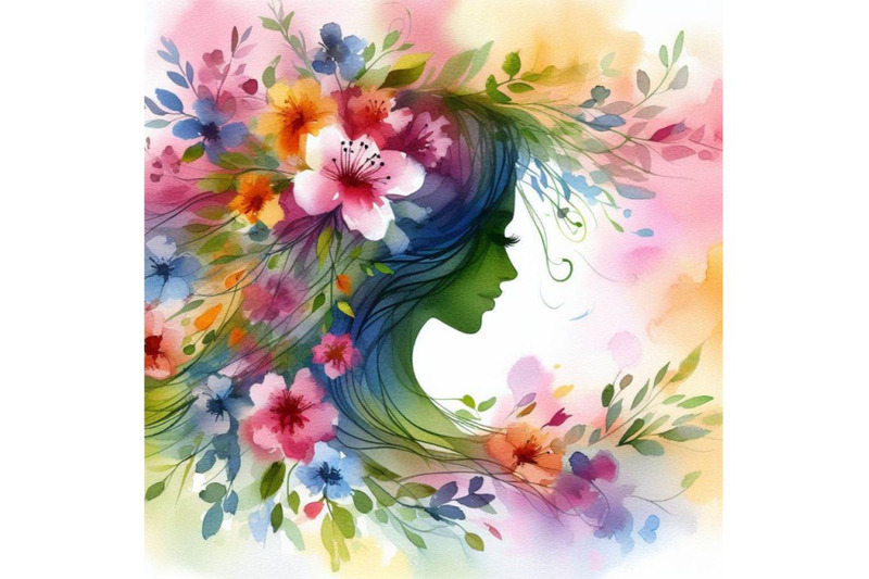 4-watercolor-beautiful-spring-girl-silhouette-floral-woman-head-in-ci