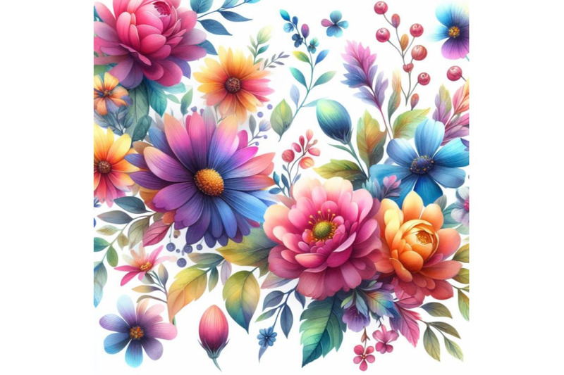 4-watercolor-multi-colored-flowers-in-the-white-background-colorful-ba