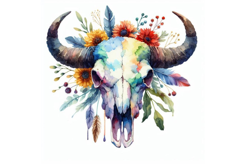 4-watercolor-watercolor-buffalo-skull-isolate-on-white-background-colo