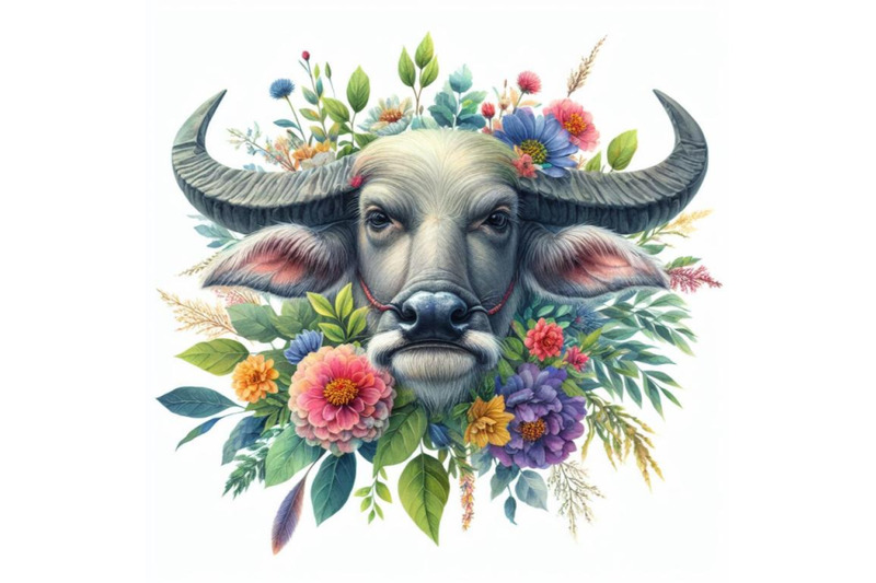 4-watercolor-watercolor-buffalo-head-with-flowers-isolate-on-white-bac