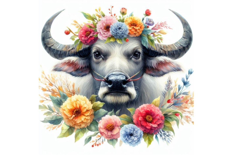 4-watercolor-watercolor-buffalo-head-with-flowers-isolate-on-white-bac