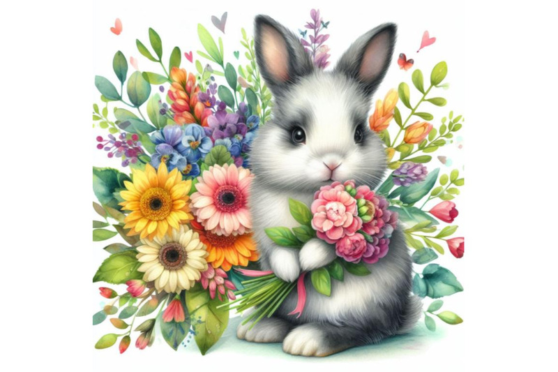 4-watercolor-a-rabbit-bunny-with-a-bouquet-of-flowers-isolate-on-white