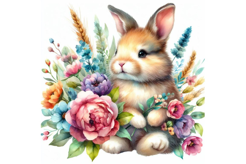 4-watercolor-a-rabbit-bunny-with-a-bouquet-of-flowers-isolate-on-white