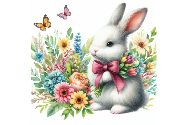 4-watercolor-a-rabbit-bunny-with-a-bouquet-of-flowers-isolate-on-white