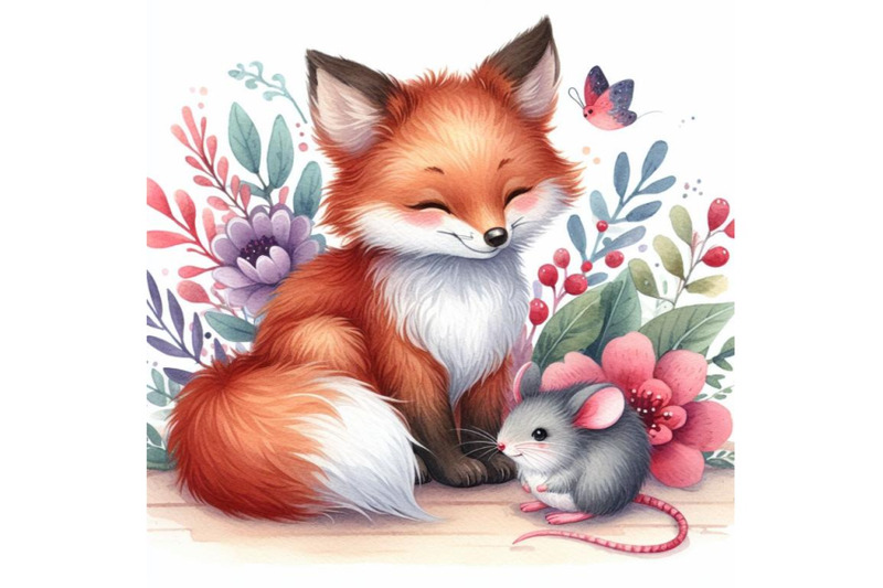 4-watercolor-little-cute-watercolor-lovely-fox-with-mouse-isolate-on-w