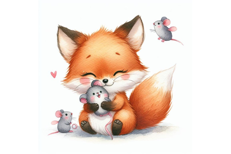 4-watercolor-little-cute-watercolor-lovely-fox-with-mouse-isolate-on-w