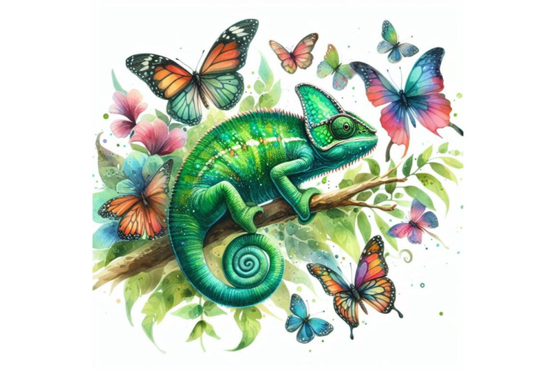 4-watercolor-watercolor-green-chameleon-with-butterflies-isolate-on-w