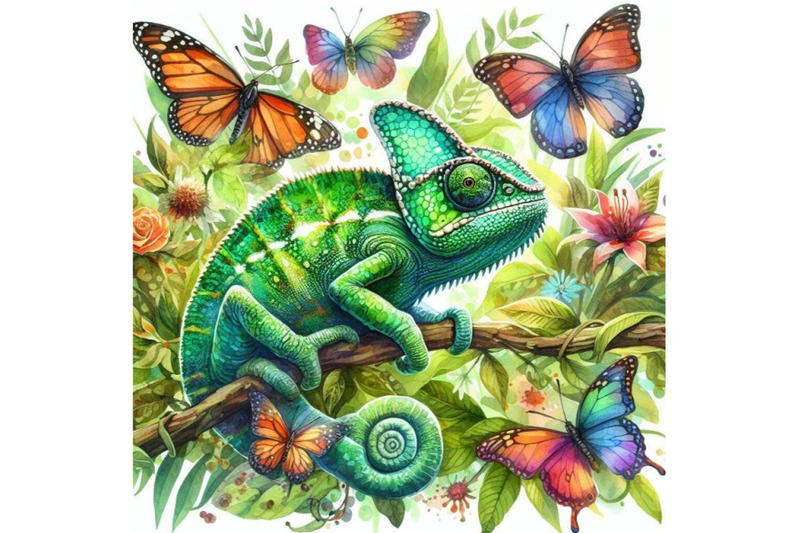 4-watercolor-watercolor-green-chameleon-with-butterflies-isolate-on-w