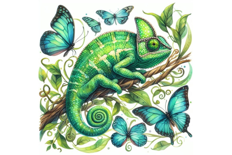 4-watercolor-watercolor-green-chameleon-with-butterflies-isolate-on-w