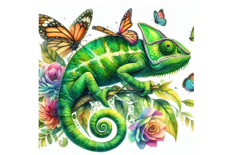 4-watercolor-watercolor-green-chameleon-with-butterflies-isolate-on-w