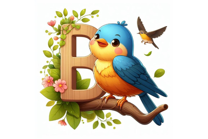 4-illustration-of-animal-alphabet-b-with-bird-on-branch-on-white-back