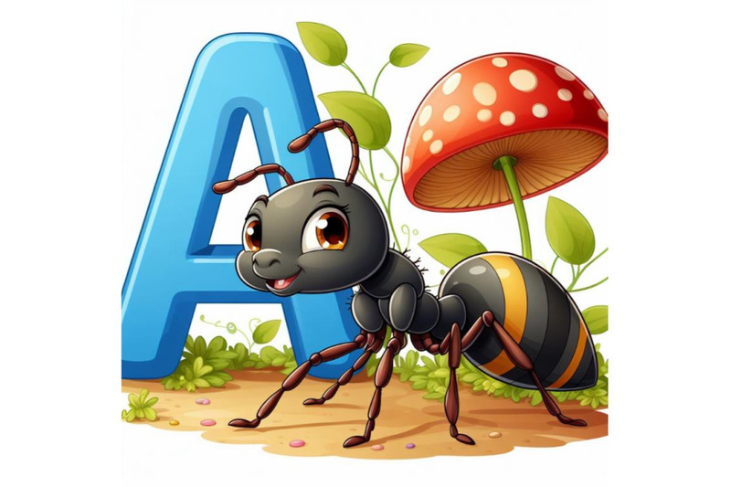 4-illustration-of-animal-alphabet-a-with-ant-on-white-background