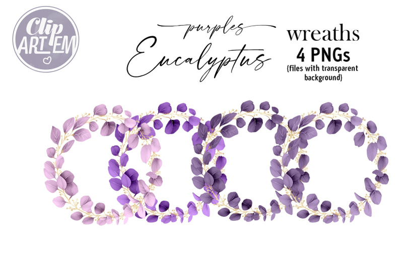 purple-gold-eucalyptus-wreath-bundle-4-png-digital-images-clip-art