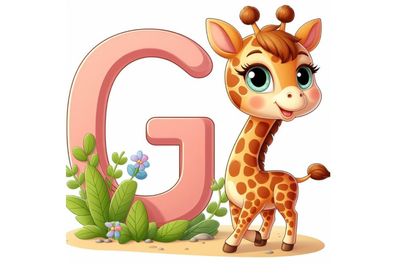 4-illustration-of-animal-alphabet-g-with-giraffe-on-white-background