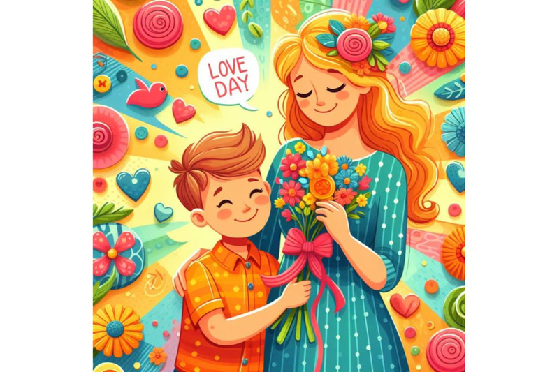 4-colorful-background-mom-and-child-boy-with-flower-for-mom-colorful