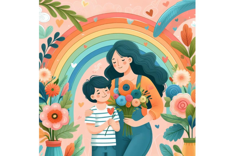 4-colorful-background-mom-and-child-boy-with-flower-for-mom-colorful