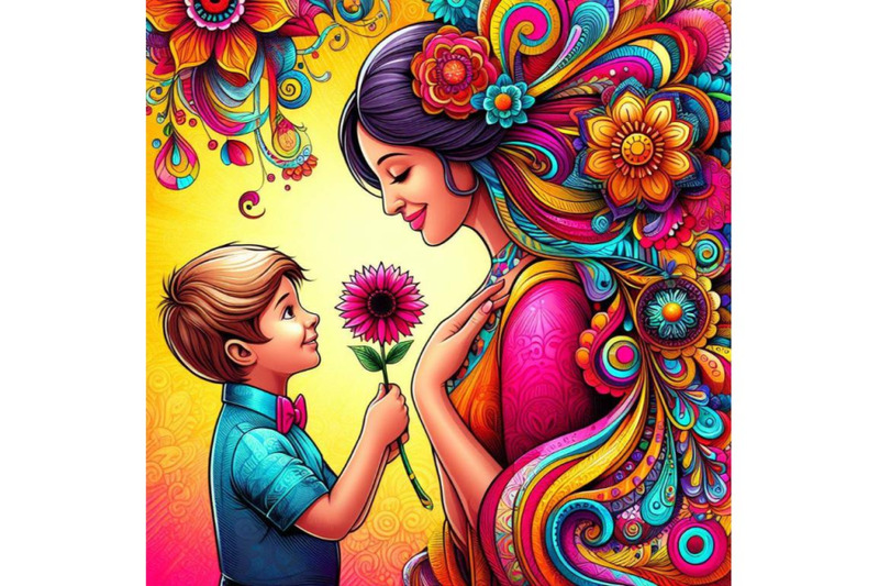 4-colorful-background-mom-and-child-boy-with-flower-for-mom-colorful