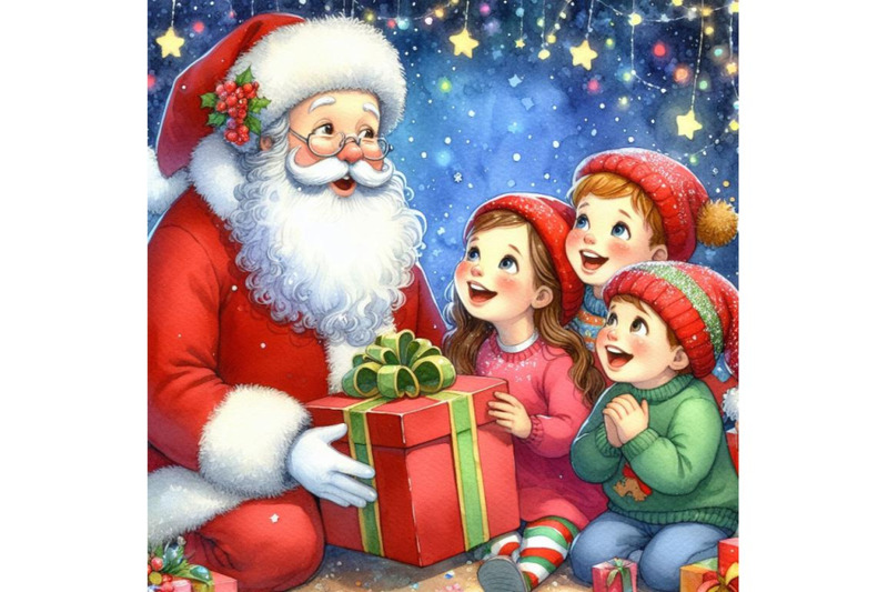 4-watercolor-kids-meet-santa-during-christmas-kids-joyfully-seeing-sa