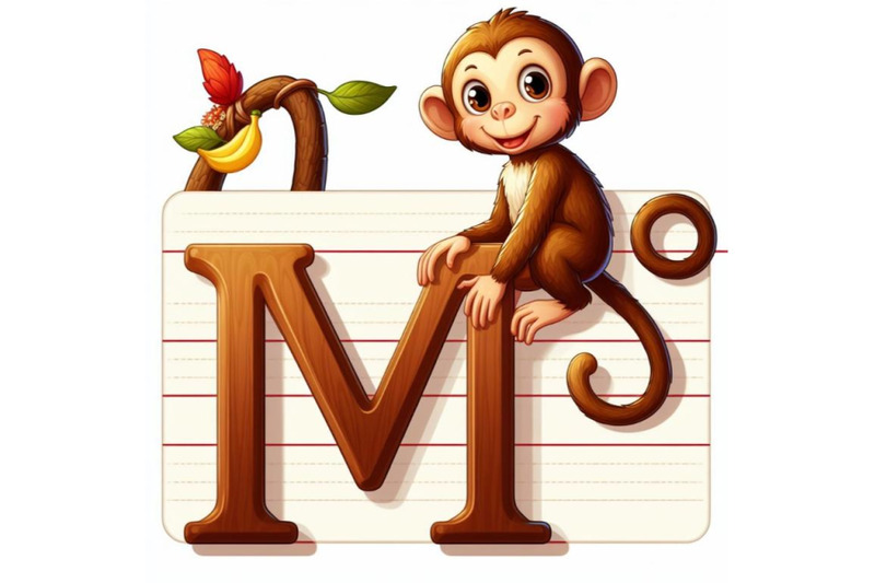 4-animal-alphabet-m-with-monkey-on-white-background