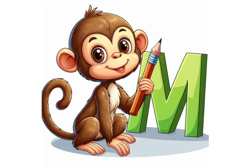 4-animal-alphabet-m-with-monkey-on-white-background