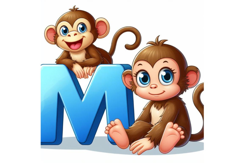 4-animal-alphabet-m-with-monkey-on-white-background