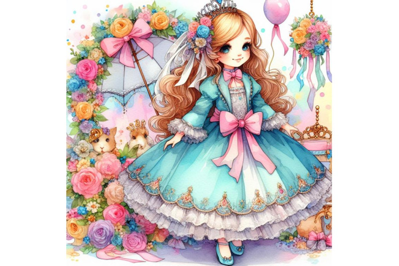 4-watercolor-merry-girl-in-suit-princess-colorful-background