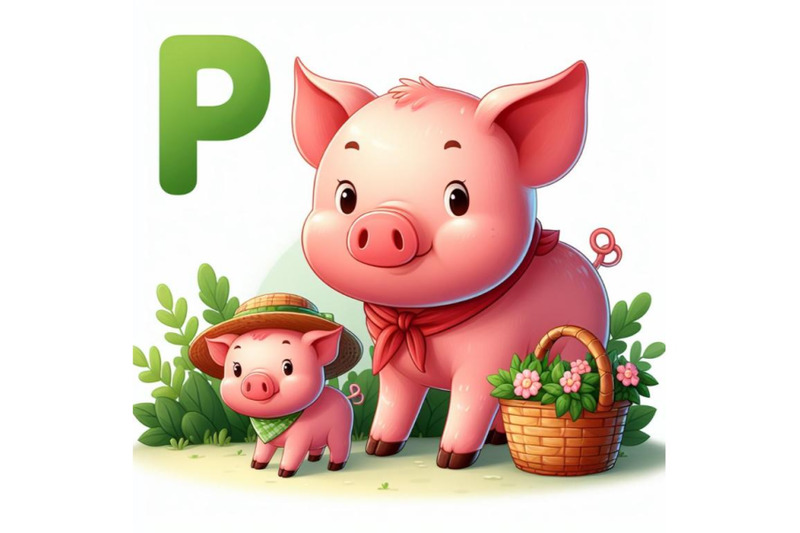 4-illustration-of-animal-alphabet-p-with-pig-on-white-background