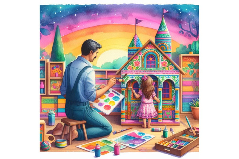 4-a-father-finishing-to-paint-a-wooden-toy-house-for-his-daughter