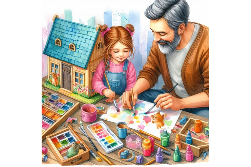 4-a-father-finishing-to-paint-a-wooden-toy-house-for-his-daughter