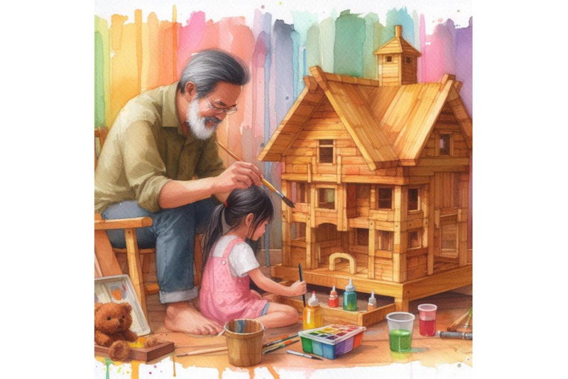 4-a-father-finishing-to-paint-a-wooden-toy-house-for-his-daughter