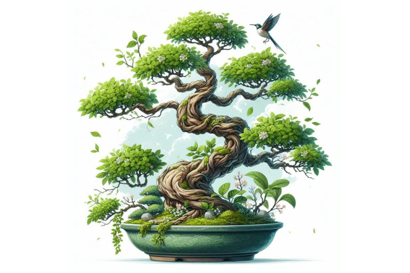 4-illustration-of-beautiful-bonsai-tree-on-white-background