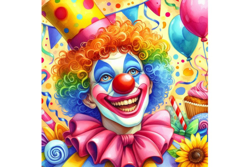 4-watercolor-smiling-clown-colorful-background