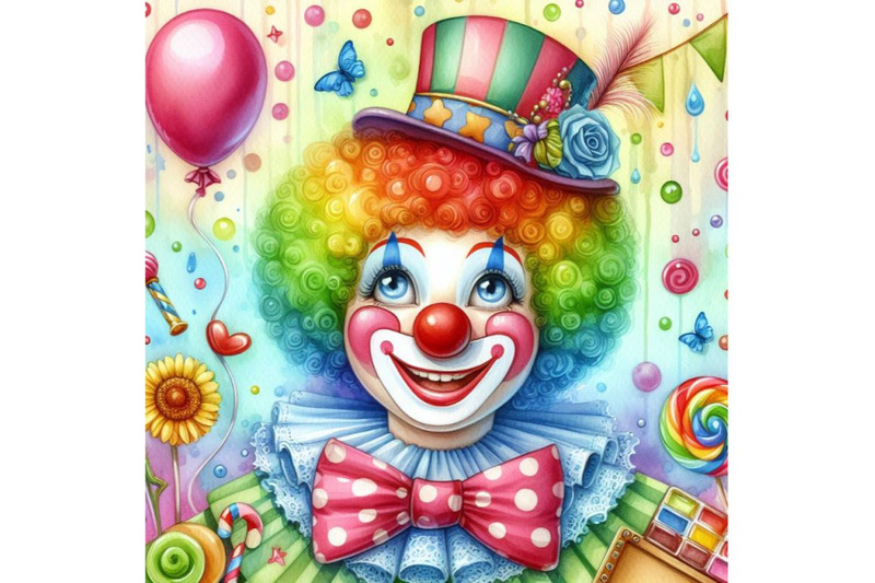 4-watercolor-smiling-clown-colorful-background