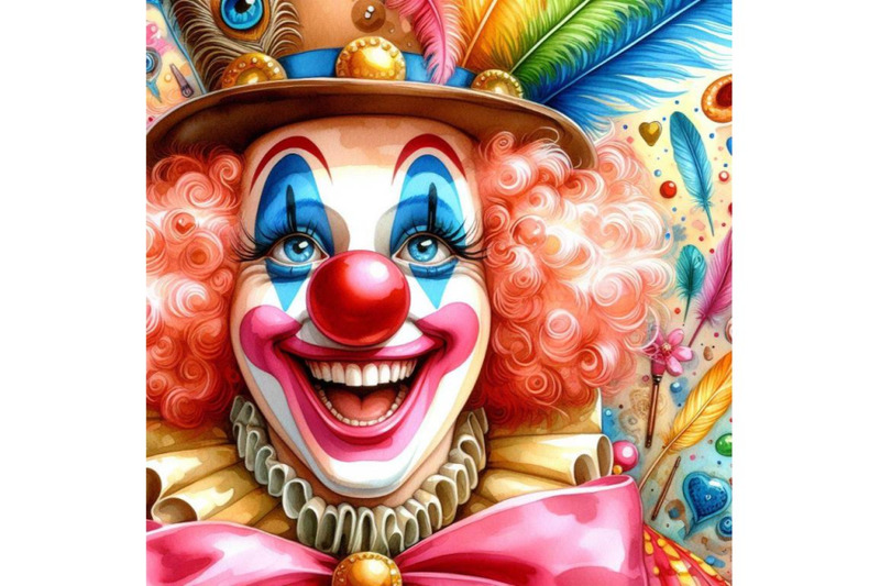 4-watercolor-smiling-clown-colorful-background