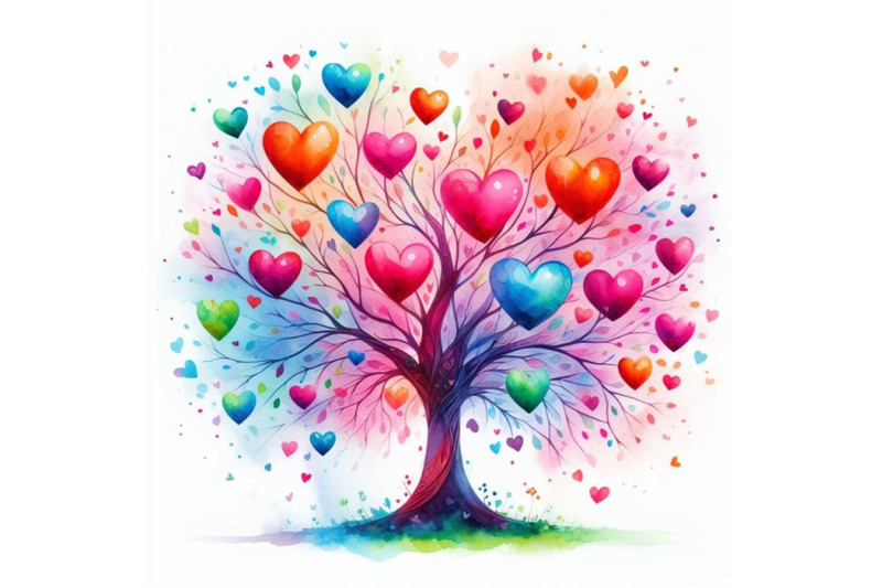 4-watercolor-love-tree-with-hearts-for-your-design-colorful-background