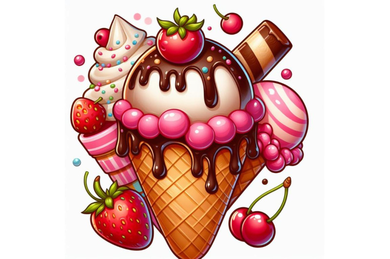 4-illustration-of-yummy-ice-cream-cone-on-white-background