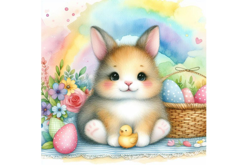 4-watercolor-cute-baby-rabbit-animal-colorful-background