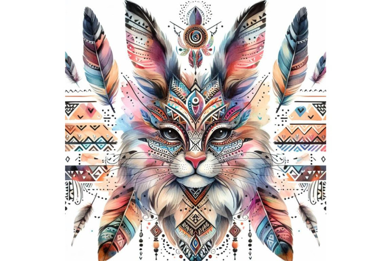 4-watercolor-animal-tribal-face-bunny-colorful-background